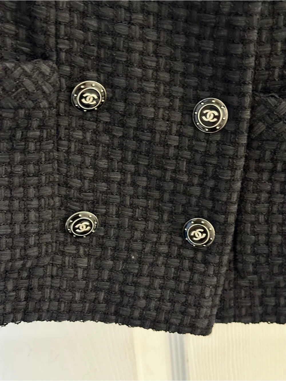 CHANEL Black Textured Short-Sleeve Double-Breasted Jacket